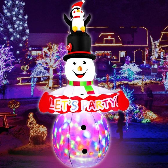 8 FT Christmas Inflatables Colorful Snowman with Penguin& Colorful Rotating LED - Picture 5 of 7